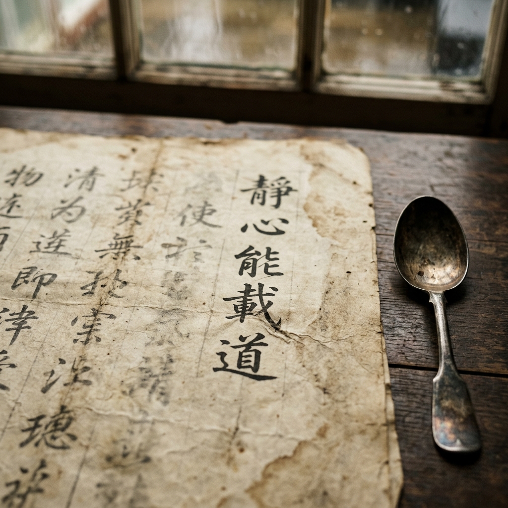 舊紙上的墨跡與銀器的熟成光澤