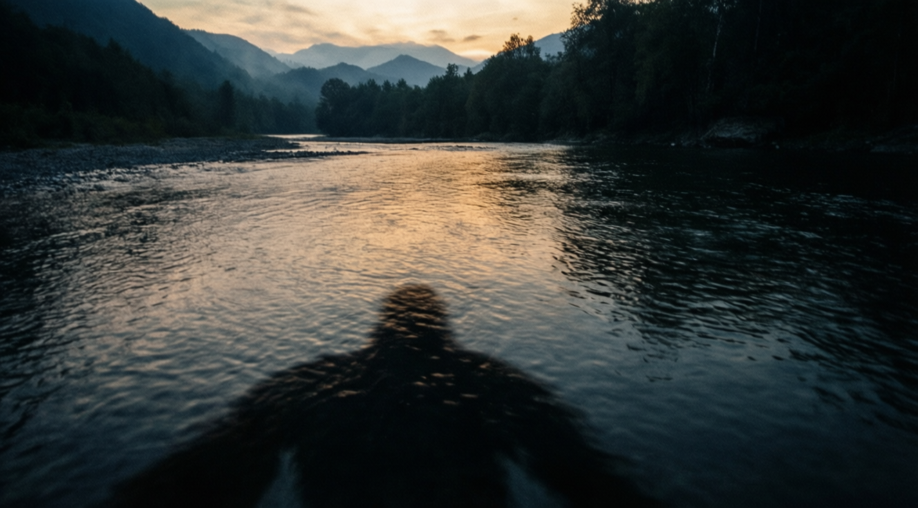 River shadow at dusk